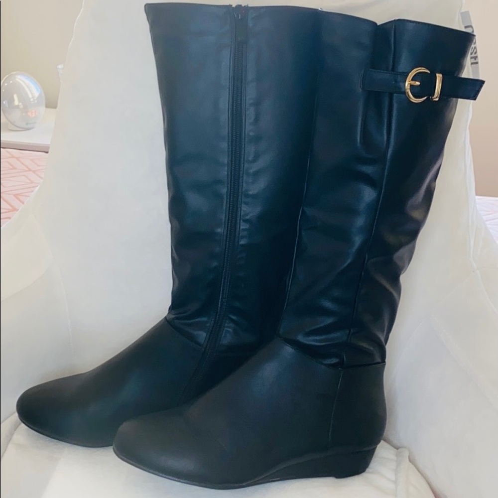 Casual Faux Leather Under Knee Wedge Heels Boots